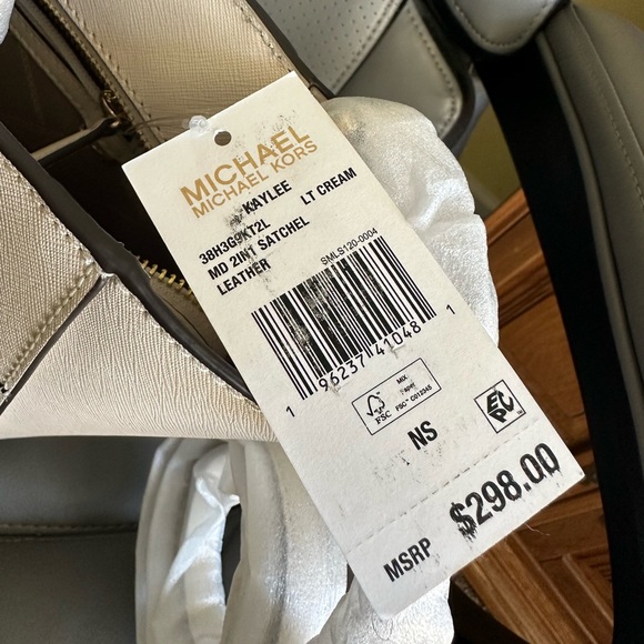 Michael Kors Kaylee 2-1 Medium Leather Satchel, Light Cream, NWT - Picture 5 of 11